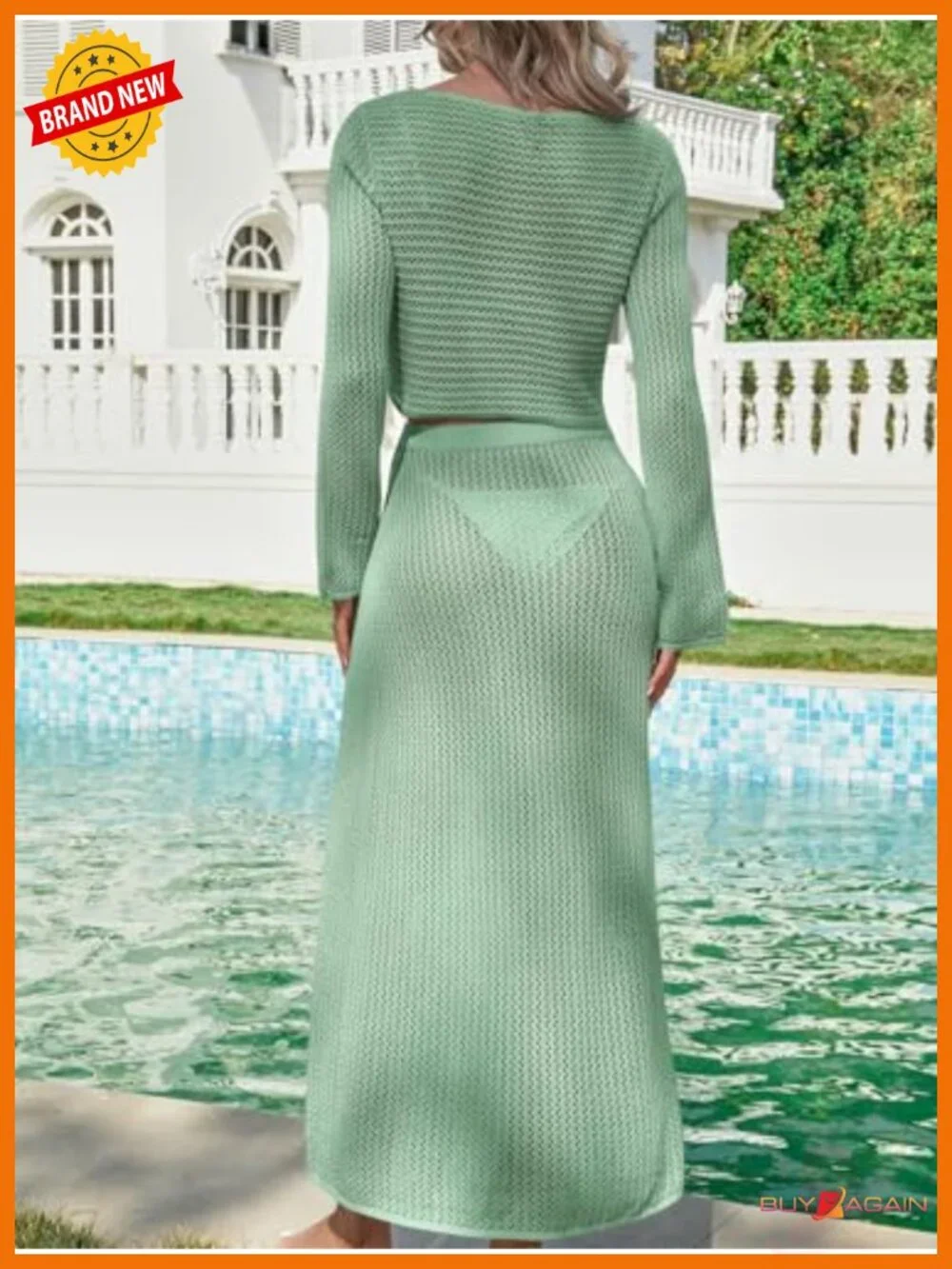 Crochet 2 Piece Beach Cover Up Set - Boat Neck Crop Top & Maxi Skirt